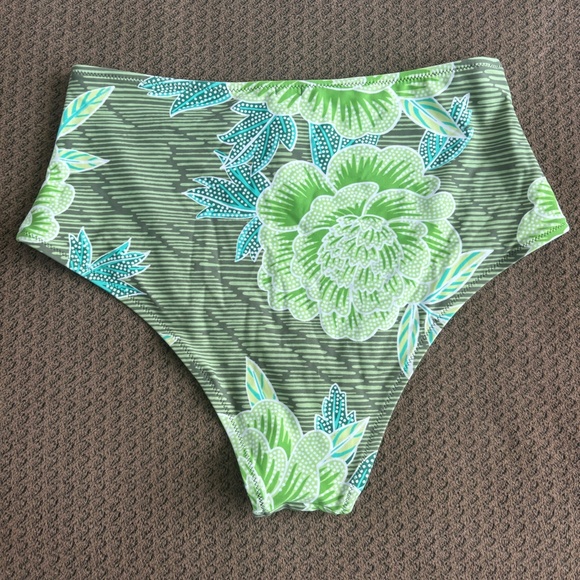 aerie Bikini Bottom Swim Hi-Rise Green Floral Flowers Tropical Women Size L NWT - Picture 2 of 3